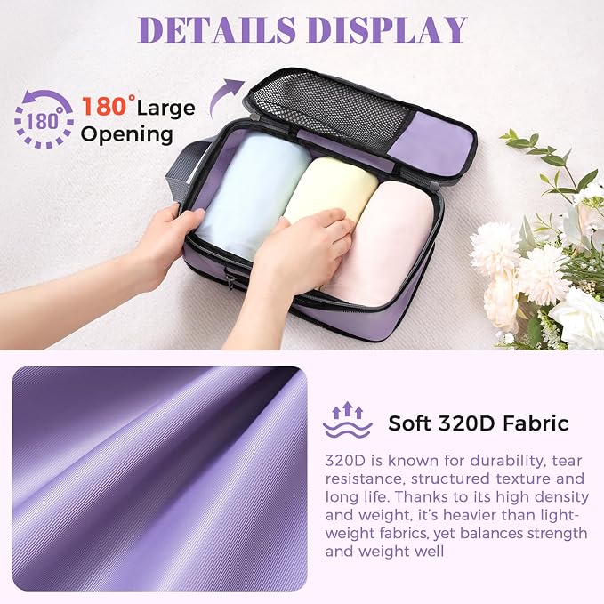 BAGAIL 4 Set/6 Set/8 Set Compression Packing Cubes Travel Accessories Expandable Packing Organizers(HalfMesh,8-Dusty Purple) - Image 3