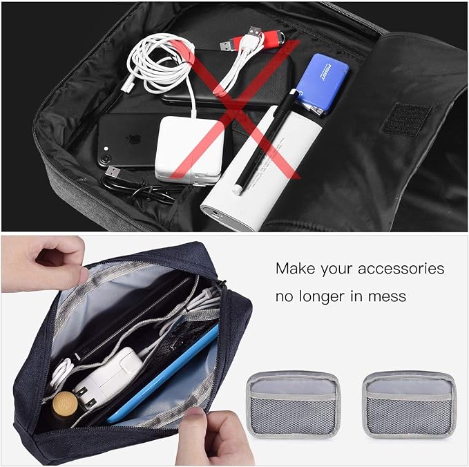2-Pack Portable Storage Pouch Bag, Universal Electronics Accessories Case Cable Organizer Compatible with Hard Drive, Laptop Mouse, Power Bank, Adapter, Cellphone, Cosmetics (Small+Big-Navy Blue) - Image 5