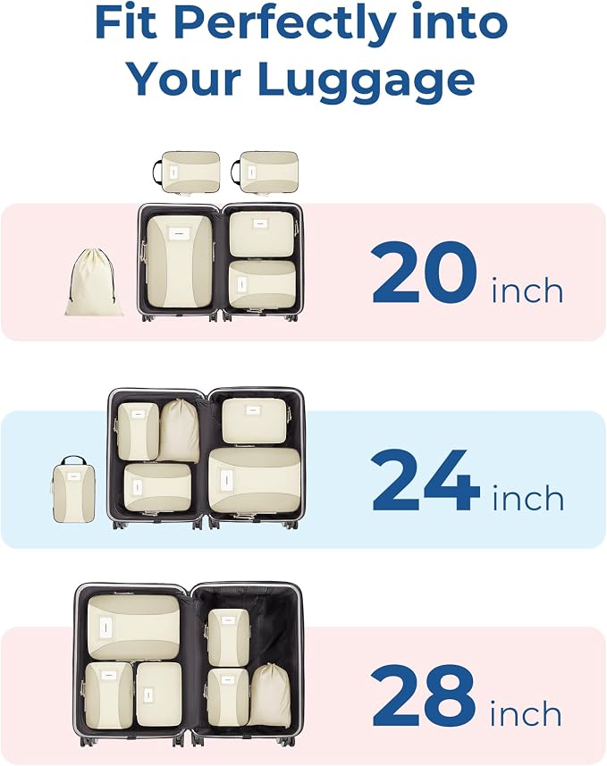 BAGSMART Compression Packing Cubes, 6 PCS Packing Cubes for Suitcases, Travel Bags Organizer for Luggage, Lightweight Packing Cube for Travel Essentials - Image 3