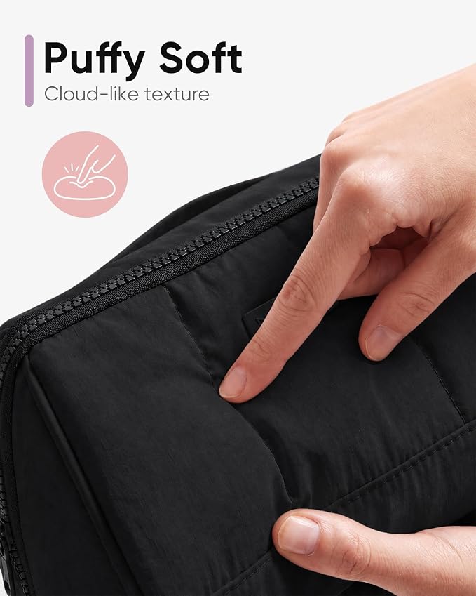 NISHEL Travel Makeup Bag Organizer Pouch Open Flat Cosmetic Case Brush Slot | Open-flat design keeps cosmetics, brushes, and beauty tools organized for travel and daily routines, Medium, Black - Image 2