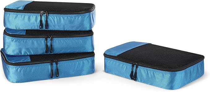 Amazon Essentials 4-Piece Packing Cubes Travel Accessories Set, Luggage Organizer with Double Zipper, Mesh Top, Space-Saving, Medium, Sky Blue (Previously Amazon Basics) by AmazonEssentials