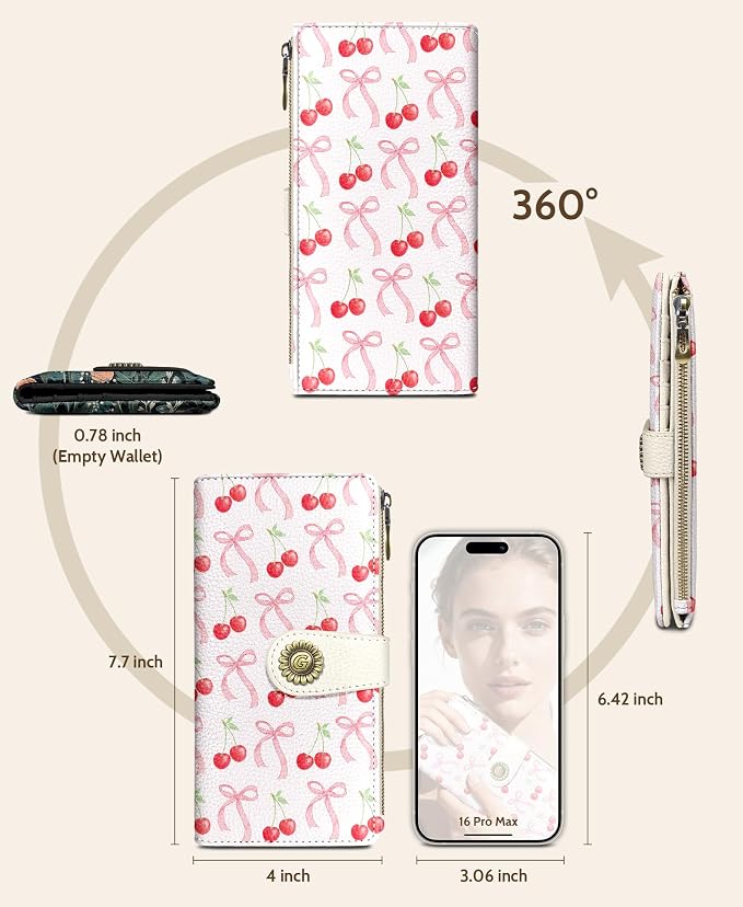 GIANCOMICS Cute Womens Wallet RFID Blocking, Bow Credit Card Holder Bifold | Billfold, Cute Cash Purse, Travel Zipper Coin Pocket, Compact Clutch, PU Leather, ID Window, 11 Card Slots, Ladies Gift Woman - Image 5