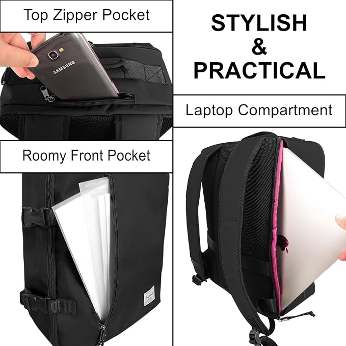 New Business Trip Backpack 21L Flight Approved Carry on Daypack 15-inch Laptop Notebook, Travel Commute Gym Sport, All Black - Image 5