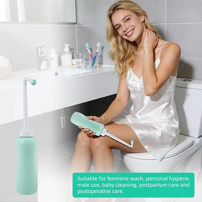 Hibbent 2 Pack 650ml Portable Bidet Sprayer for Women or Men, Handheld Travel Bidet for Personal Hygiene, Jet Spray Bottle for Toilet & Bathroom, Peri Bottle for Postpartum Care, Travel Bag, Green - Image 5