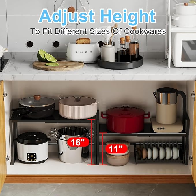 Expandable Metal Storage Shelves, 110LBS Heavy Duty Shelving Units and Storage for Pots Pans Small Appliances, Adjustable Metal Storage Shelf Organizer Rack for Kitchen Cabinets Closet Pantry Garage - Image 5
