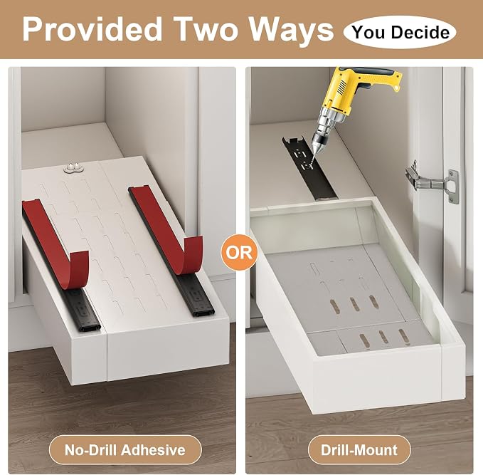 Fokyfok Pull out Cabinet Organizer,7"-11"W,17"-24"D,Expandable,Adhesive | No Drill,Adjustable Slide out Drawers for Kitchen,Pantry,Roll out Shelves,for Cabinets Without Lip,Bathroom,White,1PC - Image 5