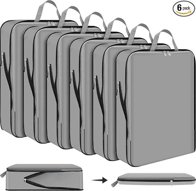 Hosuly 6 Pcs Large Ultralight Compression Packing Cubes for Travel 17.3 x 12.6'' XL Large Expandable Luggage Storage Organizers for Save Space Family Long Trips (Dark Gray) by Hosuly