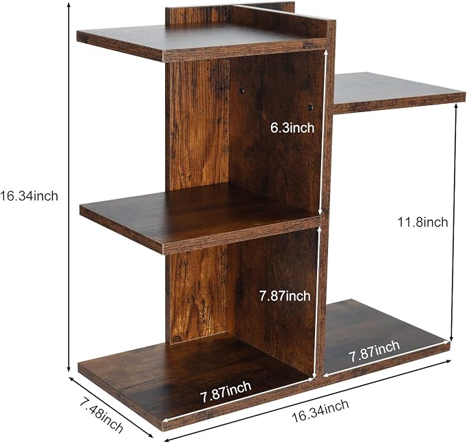 Wood Desktop Shelf Small Bookshelf Desk Supplies Organizers and Accessories Storage Display Rack Office Decor for Women, Antique Brown - Image 3