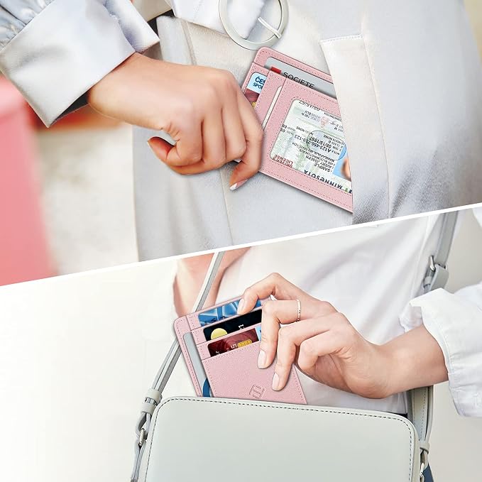 FINTIE Slim Front Pocket Wallet, RFID Blocking Credit Card Holder | Minimalist Card Cases with ID Window for Men Women, Rose Gold - Image 6