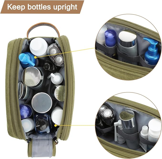 BAGSMART Toiletry Bag for Men, Canvas Travel Toiletry Organizer Dopp Kit Water-resistant Shaving Bag for Toiletries Accessories (Green, Medium) - Image 6