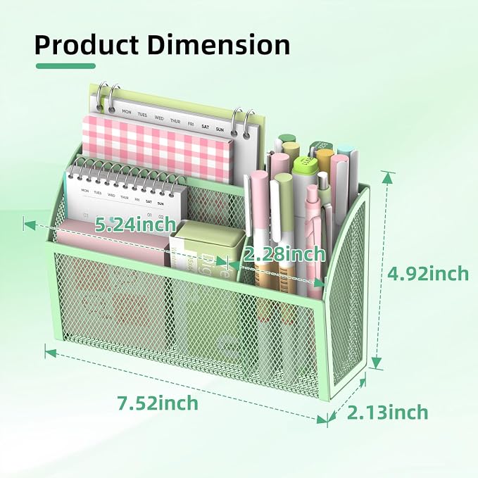 3-Grid Magnetic Pencil Holder, Strong Magnet Locker Organizer, Mint Green | Mesh Magnetic Shelf, Marker Holder Perfect for Whiteboard, Refrigerator and Locker Accessories - Image 6
