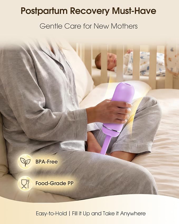 Portable Bidet for Travel & Camping - Manual Squeeze Peri Bottle Handheld | 3 Leak-Proof Seals | BPA-Free | Feminine Hygiene Care Postpartum | Extendable Sprayer with Nozzle for Men&Women-Light Purple - Image 3