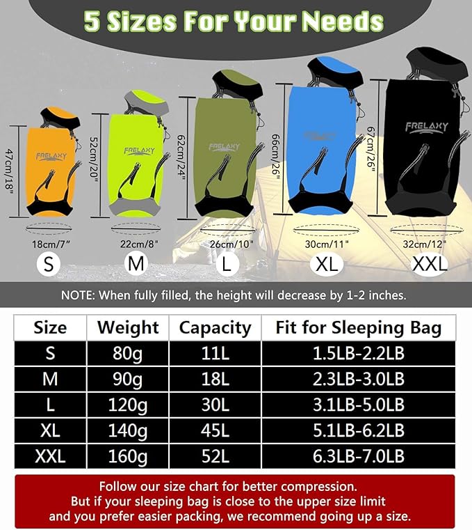 Frelaxy Compression Sack, 40% More Space! Sleeping Bag Stuff Sack | Ultralight Compression Stuff Sack, Water-Resistant & Ultralight Space Saving Gear for Camping, Hiking 11L/18L/30L/45L/52L - Image 5
