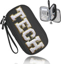 COSHAYSOO Small TECH Pouch Electronics Organizer Travel Bag Personalized Valentines Traveling Gifts for Women, Charging Cords Phone Charger USB Cable Management Airplane Cruise Essentials Black by COSHAYSOO