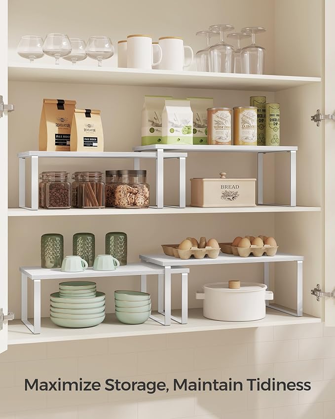 SONGMICS Cabinet Organizer Shelf, Set of 2 Spice Rack, Kitchen Storage | Kitchen Counter Storage Spice Rack, Steel, Particleboard, Snow White and Matte White, BYSTRO Collection UKCS025W01 - Image 3