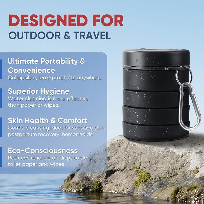 Portable Bidet for Travel, Collapsible Design, Refreshing Clean for Outdoors, Camping & Travel, Black - Image 3