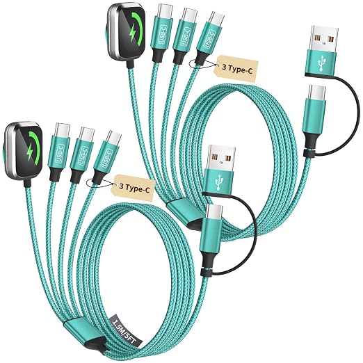 3 Type-C Ports 4-IN-2 Multi Charging Cable for iWatch Charger/iPhone 17-15 | 5FT Portable Travel Essentials, USB C Splitter iPhone Watch Charger for iWatch Ultra/SE/11-2, Carplay Supported for Camping by MPATIBY