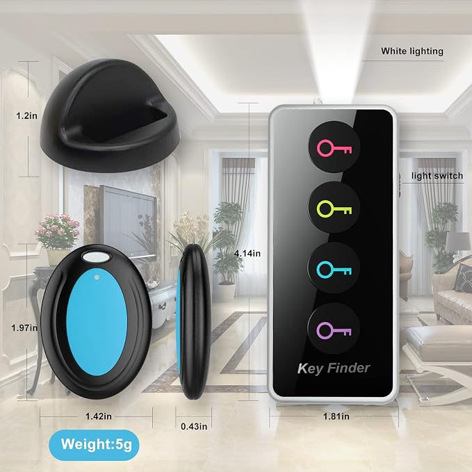 Key Finder Locator with Sound, 100ft RF Item Tracker Tags with LED Light, 80dB+ Loud Beep Wireless Remote Finder for Keys, Wallets, TV Remotes, Phones – 4 Receivers, Easy for Seniors - Image 5