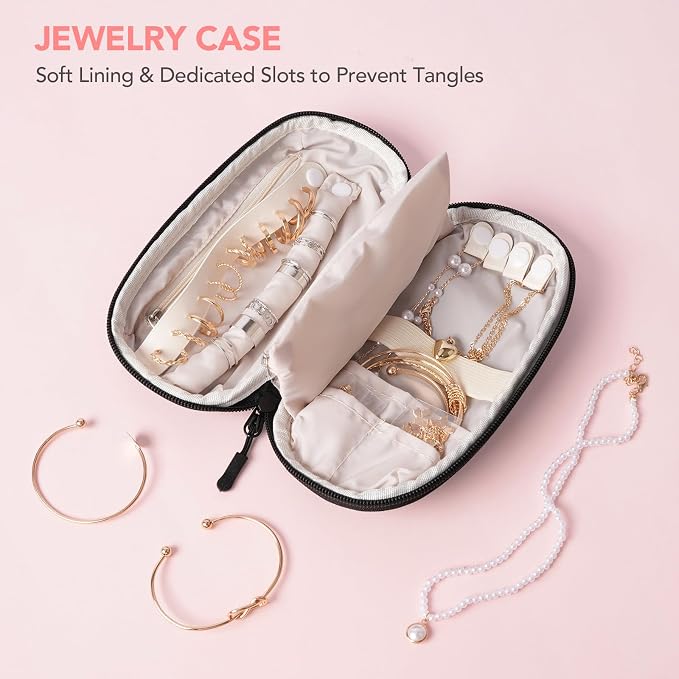 5-Piece Travel Toiletry Bag for Women, Organize Toiletries and Cosmetics | Personal Travel Essentials, with Hanging Toiletry Bag, Clear Cosmetic Bag, Makeup Bag, Jewelry Case & Cable Pouch - Pink - Image 9
