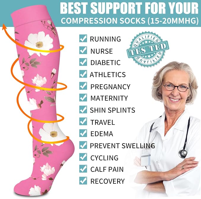 Compression Socks for Women & Men Circulation(6 pairs)-Graduated Supports Socks for Running, Athletic Sports - Image 5