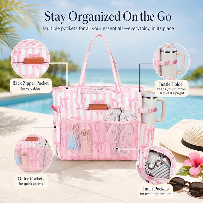 LEDAOU Beach Bag Waterproof Sandproof Women Beach Tote Pool Bag with Zipper for Swim Gym Grocery Travel with Wet Pocket | Sandproof - Image 7