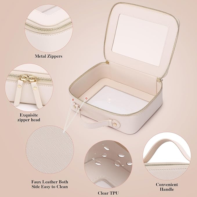 Pinkmik Clear Makeup Bag, (Beige, M+L) | 2PC,Waterproof, Travel Cosmetics and Toiletries Case, Portable Makeup Organizer, Clear Car Bag with Zipper - Image 6