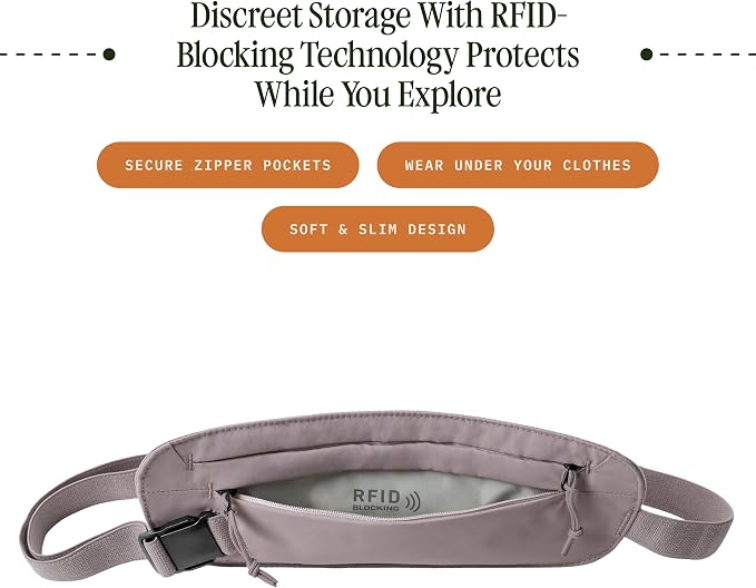 Eagle Creek Undercover RFID Money Belt, Orchid | Slim Travel Waist Pouch with RFID Blocking, Secure Passport, Cards, and Cash, Adjustable Strap, Lightweight and Discreet - Image 2