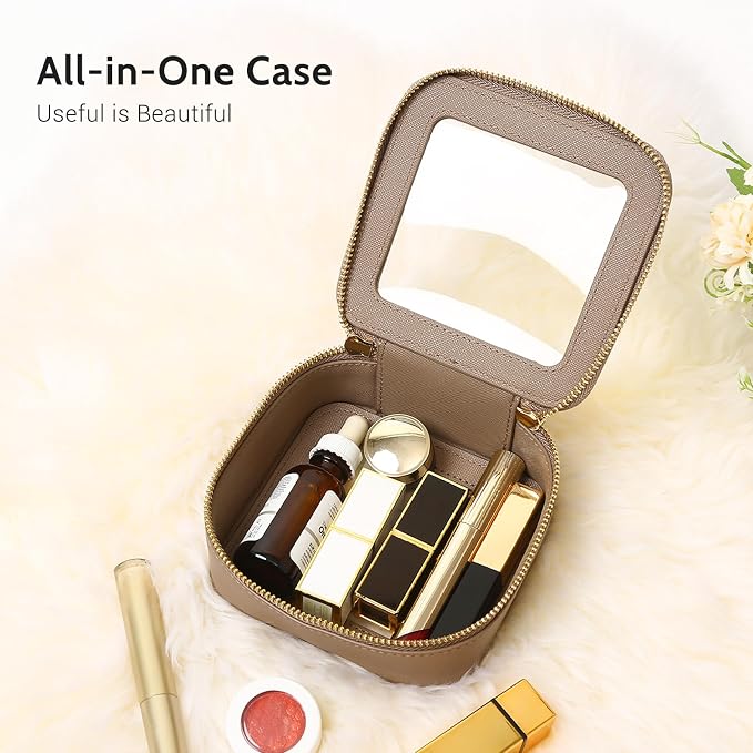 Aveniee Mini Clear Makeup Bag, Small Cosmetic Bags Travel Toiletry Pouch Organizer, TSA Approved Make up Case with Zipper, Car Bag for Essentials,Taupe - Image 2