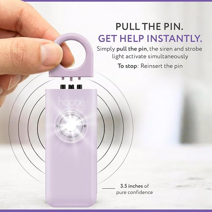 Personal Safety Alarm for Women, Men and Kids — 130dB Personal Alarm Keychain, Pull Pin Safety Alarm Keychain with Strobe Light, Self-Defense Alarm for Campus, Travel and Running — Lavender | Pull Pin Activation, Strobe Light, No Charging, CR2032 Batte... - Image 3