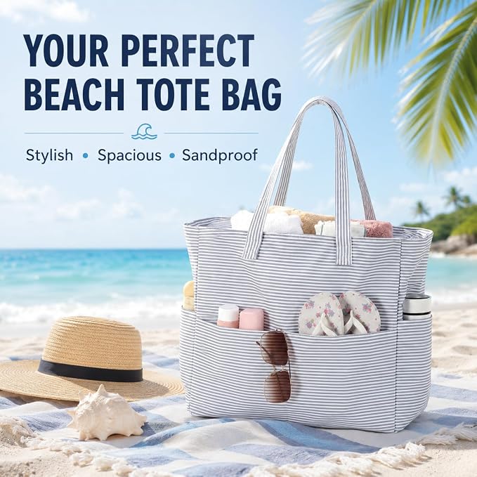 LEDAOU Beach Bag Waterproof Sandproof Women Beach Tote Pool Bag with Zipper for Swim Gym Grocery Travel with Wet Pocket | Sandproof - Image 5