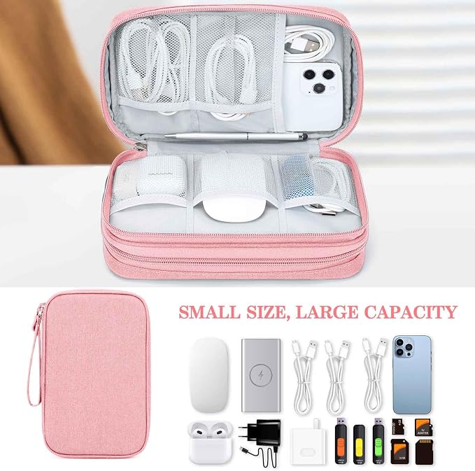 FYY Electronic Organizer, Travel Tech Pouch Bag, Large, Pink | Wrist Strap, Waterproof, Double Layers Portable Electronics Travel Carrying Case for Cord, Charger, Daily Business Trips Use - Image 6