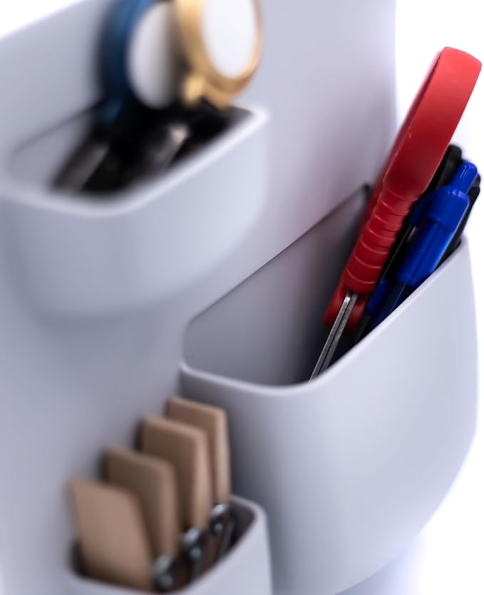 Modern Grey Wall Desk Organizer - 2 Parts, 6 Organizer Pockets, and Adhesive Holder Shelves for Easy Storage of Small Things at Home or Office. Wall Organizer Easy to Install in Ligth Grey to Decor - Image 3