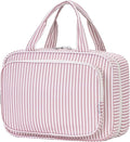 Narwey Striped Travel Toiletry Bag for Women Large Hanging Makeup Bag Organizer Toiletries Bag for Full Size Essentials Accessories Cosmetics (Dusty Pink Stripe (Large)) by Narwey