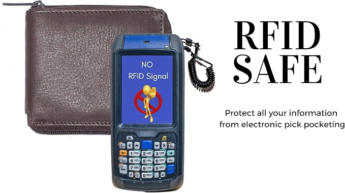 RFID Men's Leather Zipper wallet Zip Around Wallet Bifold Multi Card Holder (Brown) - Image 5