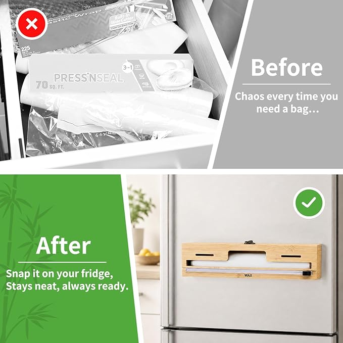 MSJGA Magnetic Plastic Wrap Dispenser with Cutter for Drawer & Refrigerator | Fridge Bamboo Organizer for Tin Foil, Baking Paper, Wax Paper Holder Kitchen Storage Box Compatible,13" x 8.2" x 2.7" - Image 6