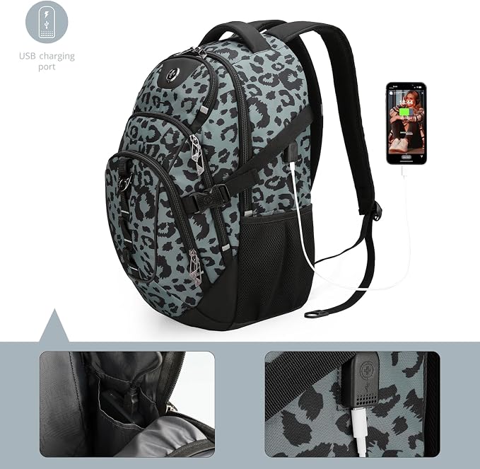 Swissdigital Laptop Backpack, Gray Leopard | USB Charging Port, Travel Backpack, 31l Capacity, For Men - Image 6