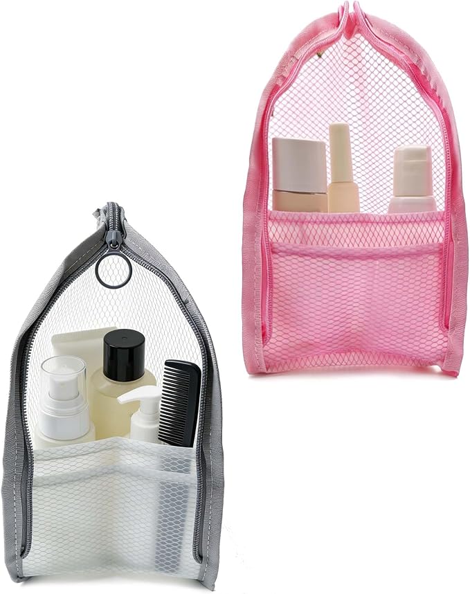 2 Pack EVA Mesh Toiletry Bag - Standing & Foldable Travel Toothbrush Storage, Waterproof and Portable for Camping, Outdoor Activities, Home Storage, Gifts for Women, Men, Travelers (Grey+Pink) by Unknown