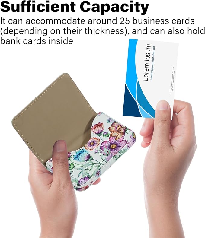 Business Card Holder，PU Leather Business Card Case Color Printing Pattern Card Holder Wallet，Pockets Magnetic Credit Card Holders for Men and Women - Colorful Daisy - Image 3