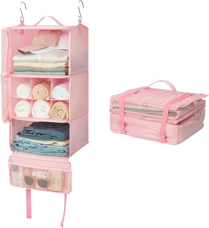 GRANNY SAYS Hanging Packing Cubes for Shelves, Large Organizer Bags, Pink | Portable Suitcase Organizer, Travel Packing Organizers, Compression Luggage Bags for Clothes, Carry on Closet Suitcase by GRANNYSAYS