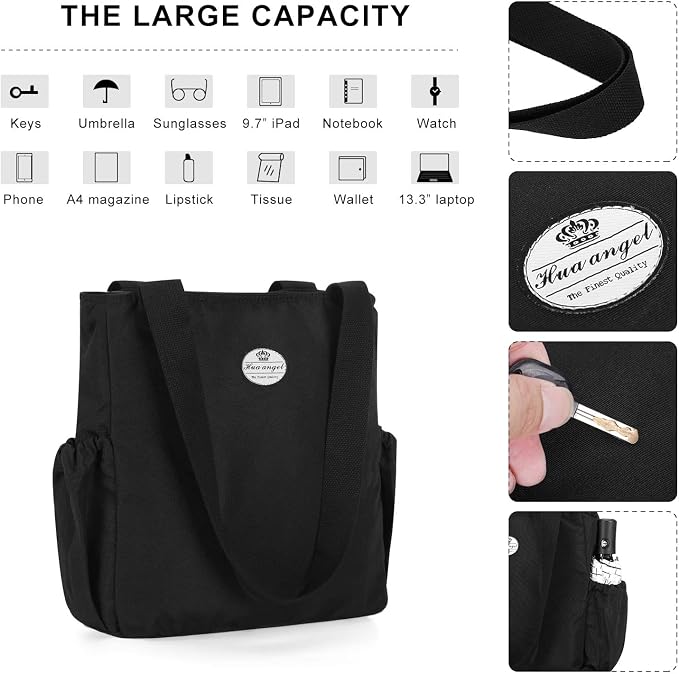 HUA ANGEL Floral Tote Bag - Casual Shoulder Bag Daily Tote Bag with Zipper Gym Travel Shopping Work Handbag for Women - Image 4