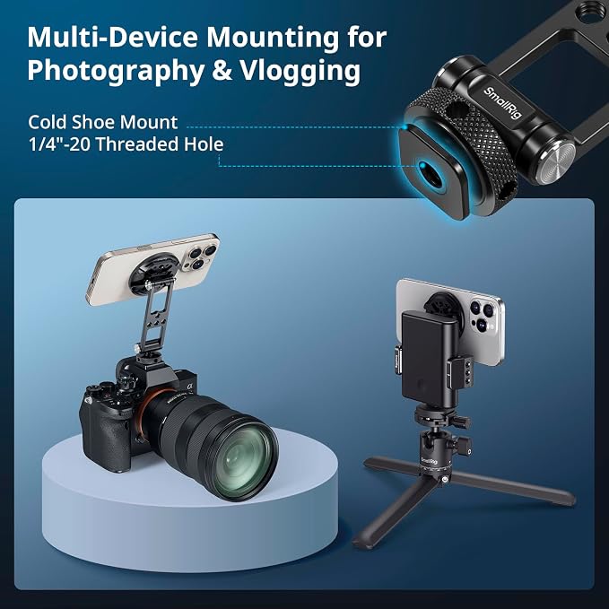 SMALLRIG Magnetic Metal Phone Mount with Cold Shoe Mount - 5156 | Magnetic Phone Holder for iPhone 17/16/15/14/13/12, 360° Rotation, Mounts on Tripods, Cages & Stabilizers - Image 3