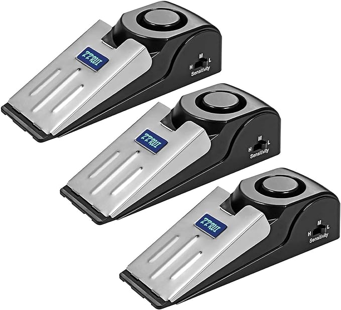 ZZRUI Upgraded 2 in 1 Portable Door Stopper Floor Wedge Security Alarm Loud 120db Entrance Alert Door Stop Alarm for Travel Home Apartment House (3 Packs) by ZZRUI