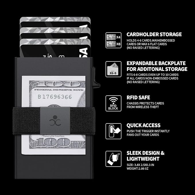 SEMORID RFID Blocking Slim Card Holder Wallet for Men Wallet Minimalist | Durable Expandable Backplate Compact Smart Metal Pop Up Wallet Front Pocket Holds 12+ Cards Plus Cash, Birthady Gifts for Men - Image 8