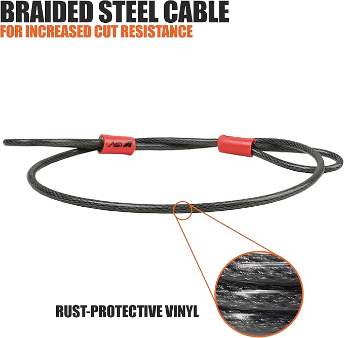 BV 2.5FT Bike Cable with Loops - 5mm (3/16 Inch) Cut-Resistant Braided Steel Cable - Versatile & Weatherproof - Small Security Cable Lock, Security Chain for Padlock, Chain Lock, Wire Lock - Image 5