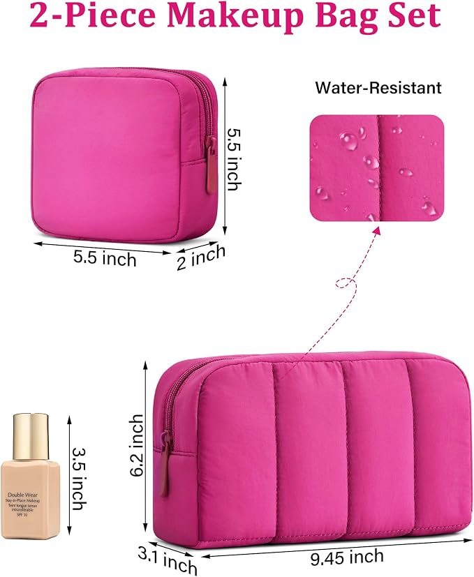 2 Pcs Makeup Bag Travel Toiletry Bag for Women Puffy Padded Cosmetic Pouch Purse Wide-open Makeup Organizer Case Travel Essentials - Image 4