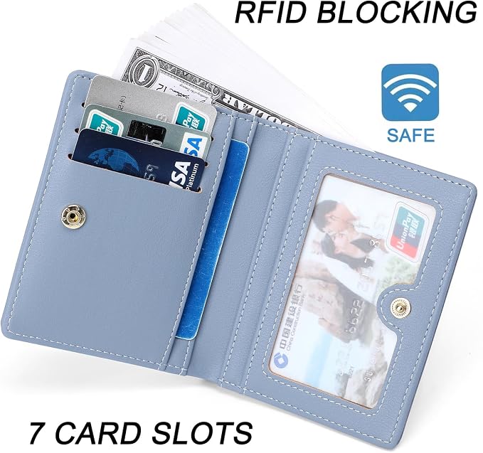 Small Women Wallet RFID Blocking Bifold Pocket Wallet Slim Compact Ladies Purse Mini Wallets For Women (Blue) - Image 3