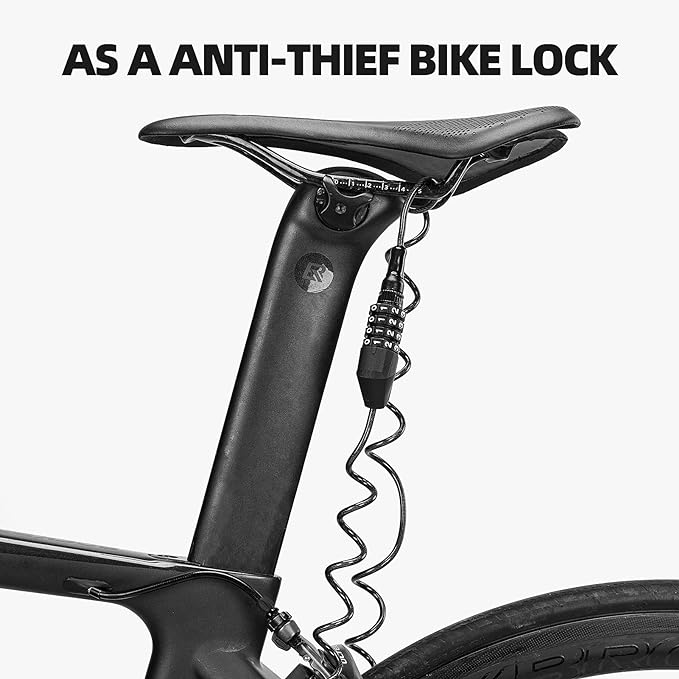 ROCKBROS Motorcycle Helmet Lock Combination 4 Digit Lightweight Cable | 0.18" Thick Anti-Cut Steel, Extends to 60", 100g Ultra-Light, PVC Coating Scratch-Free, for Helmet/Wheel/Stroller/Luggage - Image 5