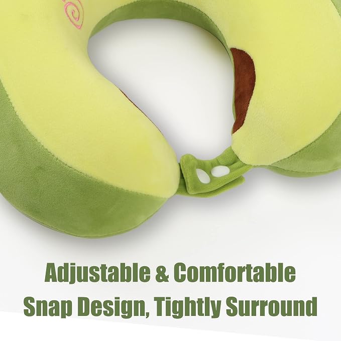 Cute Travel Pillow with Sleep Eye Mask Cartoon Headrest & Neck Pillow for Kids Boys & Girls, Teens, Travel Accessories for Airplane, Car, Recline, Home Use Memory Foam Flight - Green Avocado - Image 4