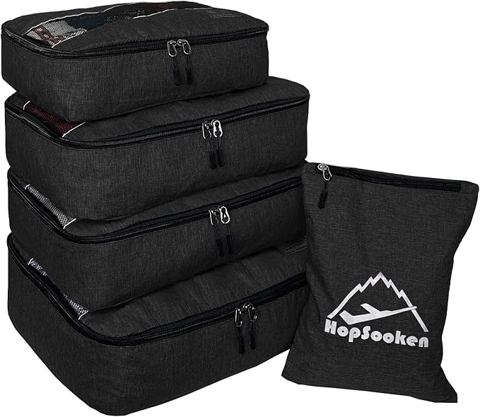 5 Set Packing Cubes for Travel Large Suitcase Luggage Organizer Bags Travel Accessories Vacation 4 Cubes 1 Laundry Pouch Bag by HOPSOOKEN