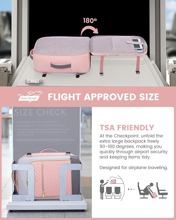 LOVEVOOK Large Travel Backpack for Women, TSA Carry on Backpack for Airplanes, 56L Personal Item Travel Bag for Women fits 17" Laptop,Waterproof Carry on Bag Airplane Approved with 3 Packing Cubes - Image 3